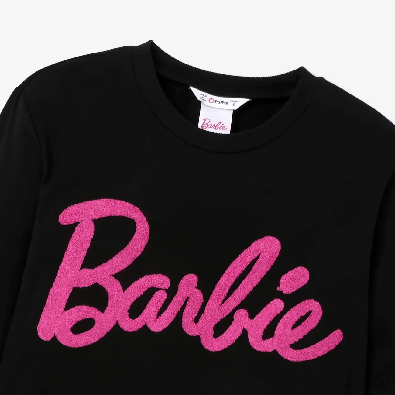 Langarm-Baumwoll-T-Shirt mit Buchstabenstickerei für Kleinkinder/Kindermädchen schwarz big image 1