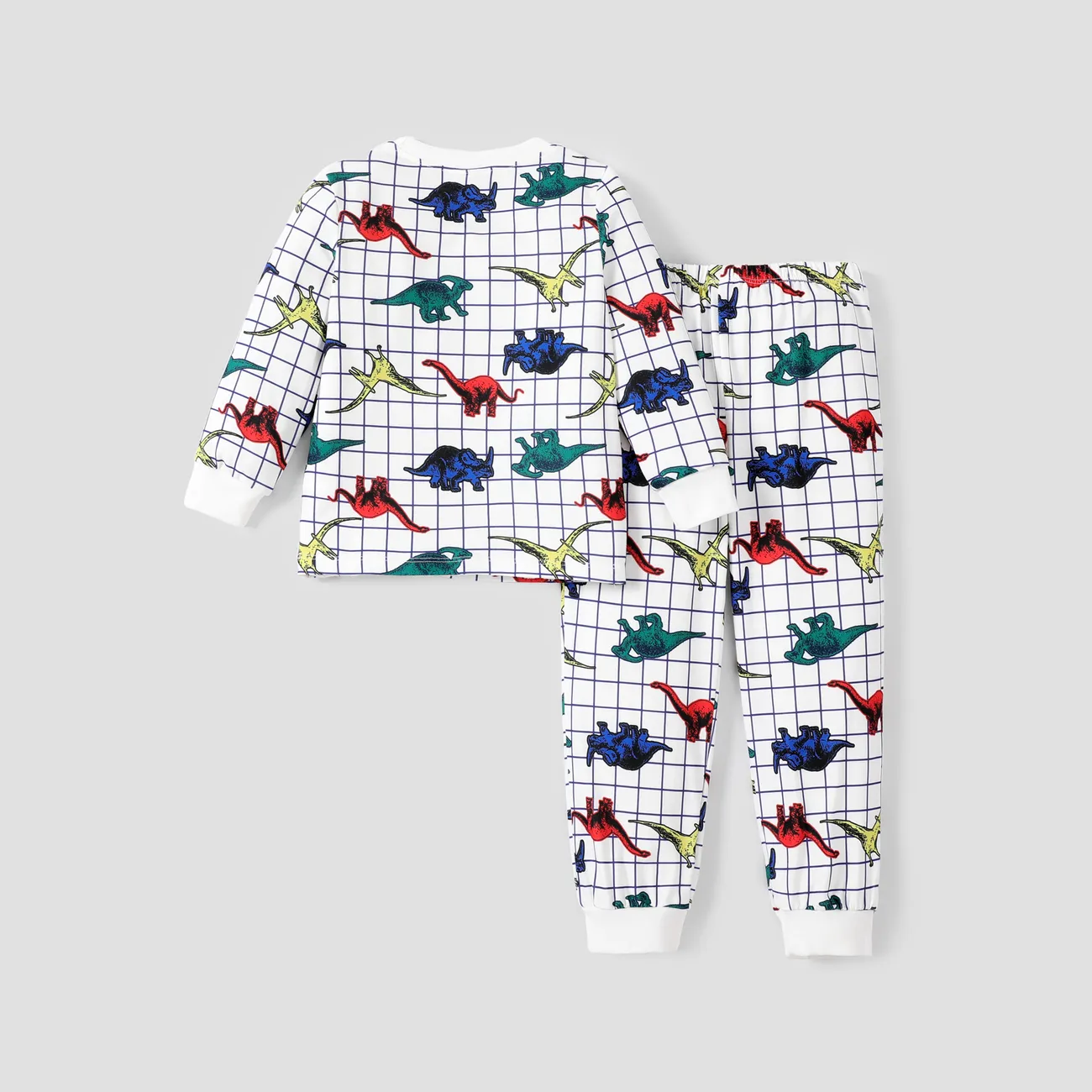 Toddler Boy 2pcs Childlike Dinosaur Pattern Pajamas Color block big image 1