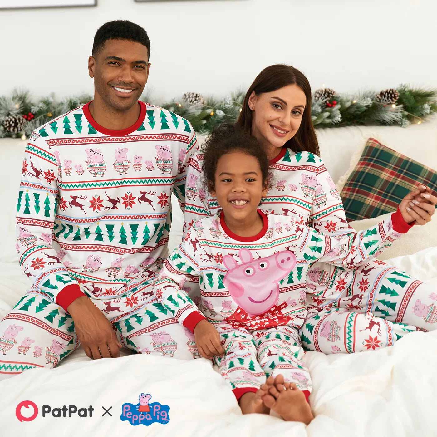 Peppa Pig Christmas Family Matching Character Print Long-sleeve Pajamas Sets(Flame Resistant)