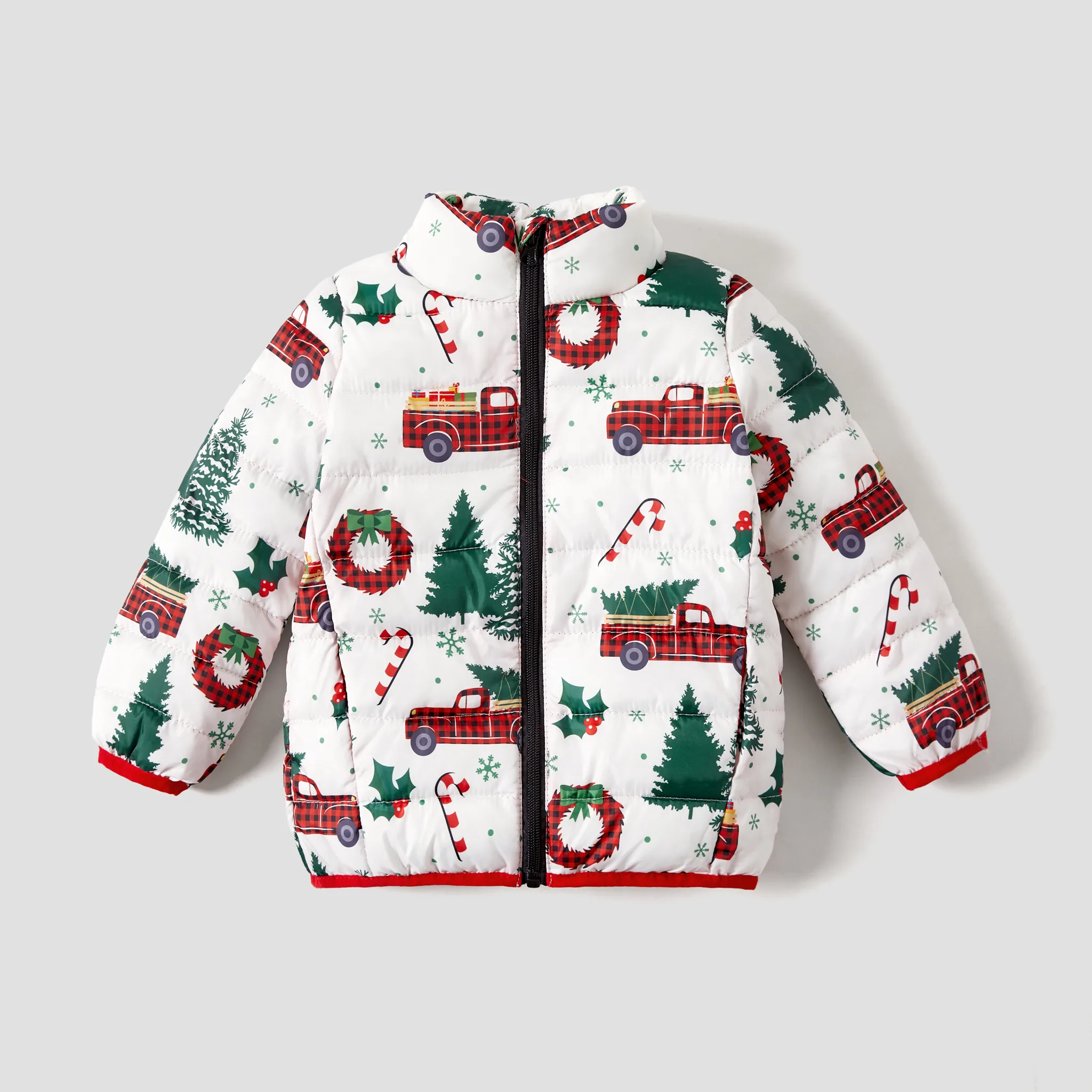 Christmas Family Matching Childlike Truck Carrying Tree  Zipper Stand Collar Coats  big image 1