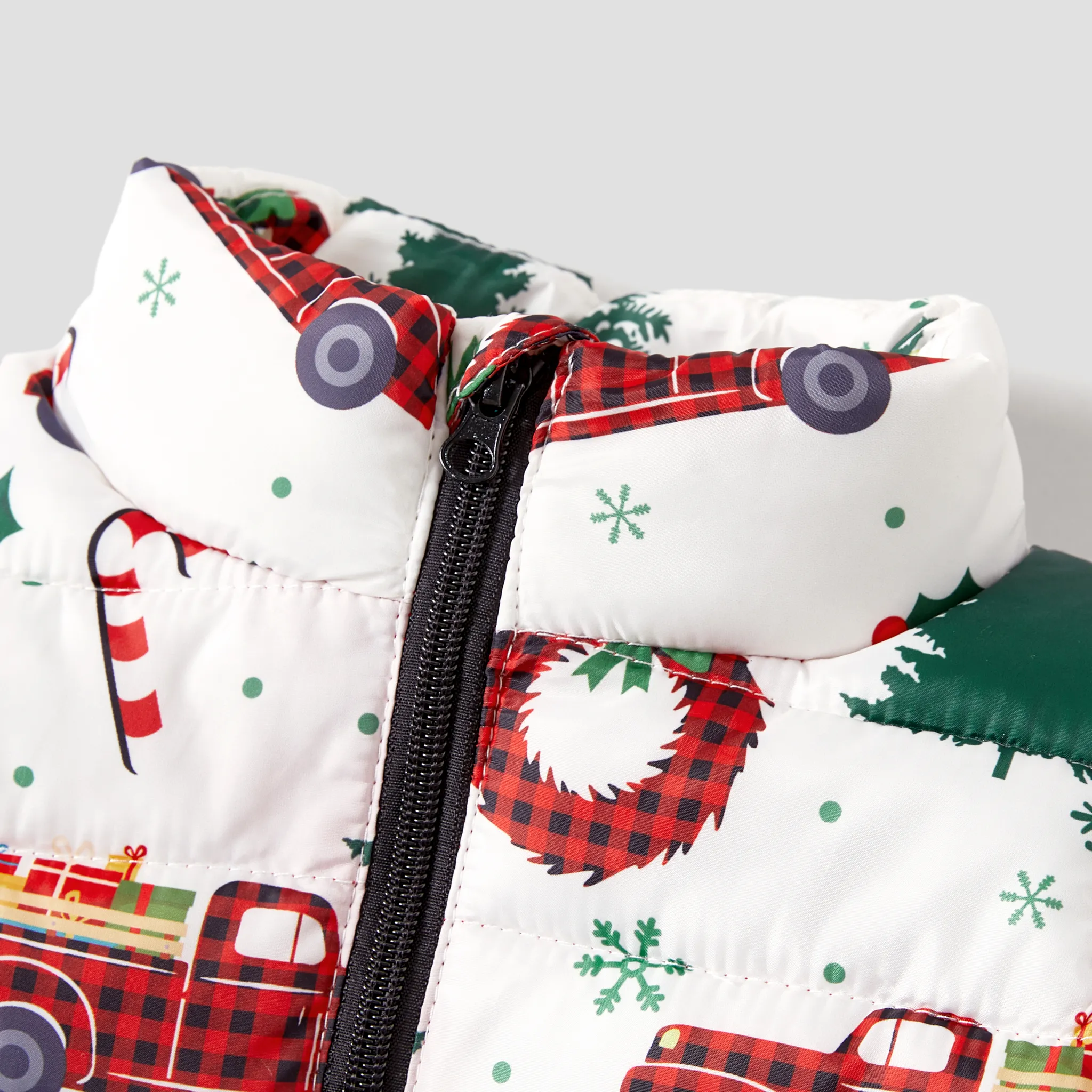 Christmas Family Matching Childlike Truck Carrying Tree  Zipper Stand Collar Coats  image 2