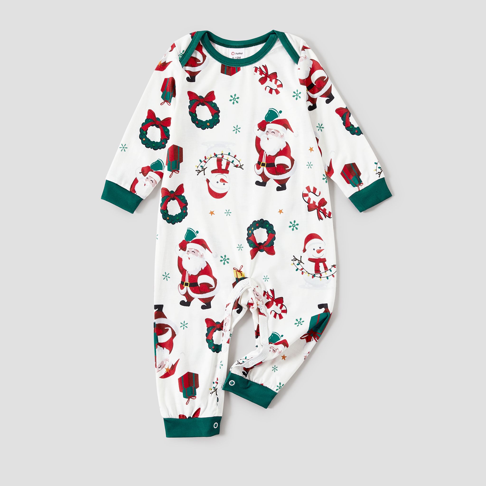 Christmas Family Matching Santa & Wreaths Print Long-sleeve Pajamas Sets(Flame Resistant)