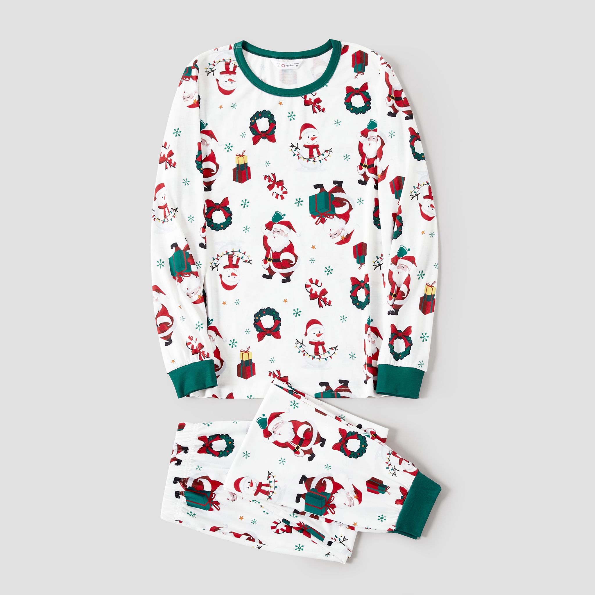 Christmas Family Matching Santa & Wreaths Print Long-sleeve Pajamas Sets(Flame resistant)