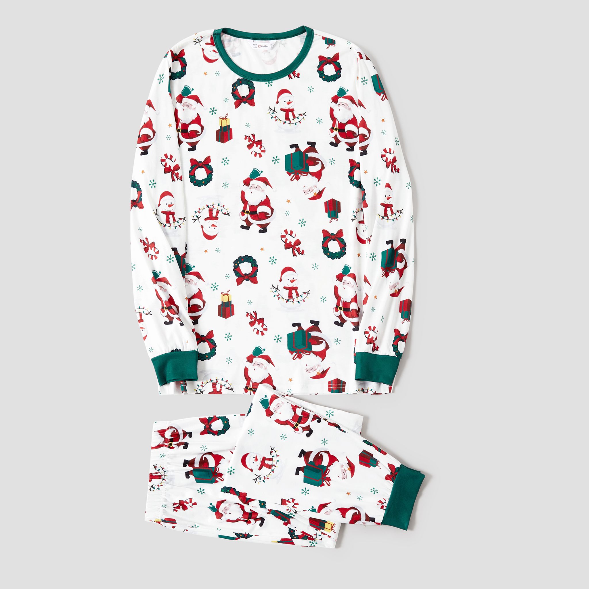 Christmas Family Matching Santa & Wreaths Print Long-sleeve Pajamas Sets(Flame Resistant)