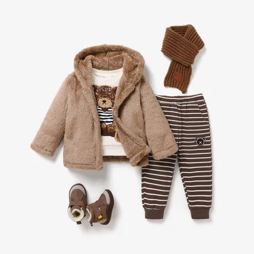 Kleinkind Mädchen/Junge Bär und Streifen Sweatshirt / Mantel / Hose / Schal / Schuhe