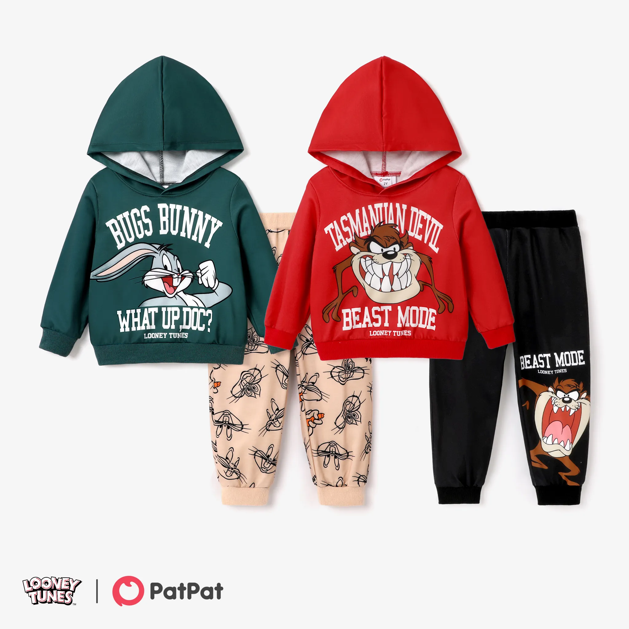 Looney Tunes Toddler Boy  Character Pattern Letter Slogan Hooded Top and Pants Sets