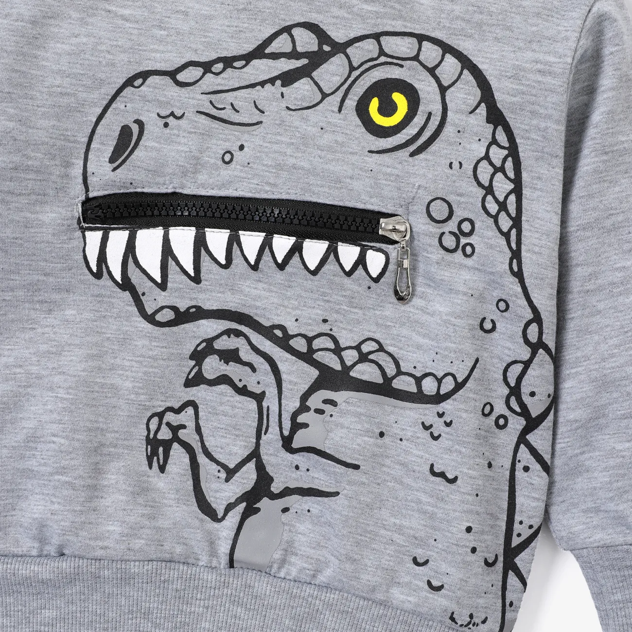 2pcs Toddler Boy Playful Dinosaur Print Hoodie Sweatshirt and Pants Set Grey big image 1