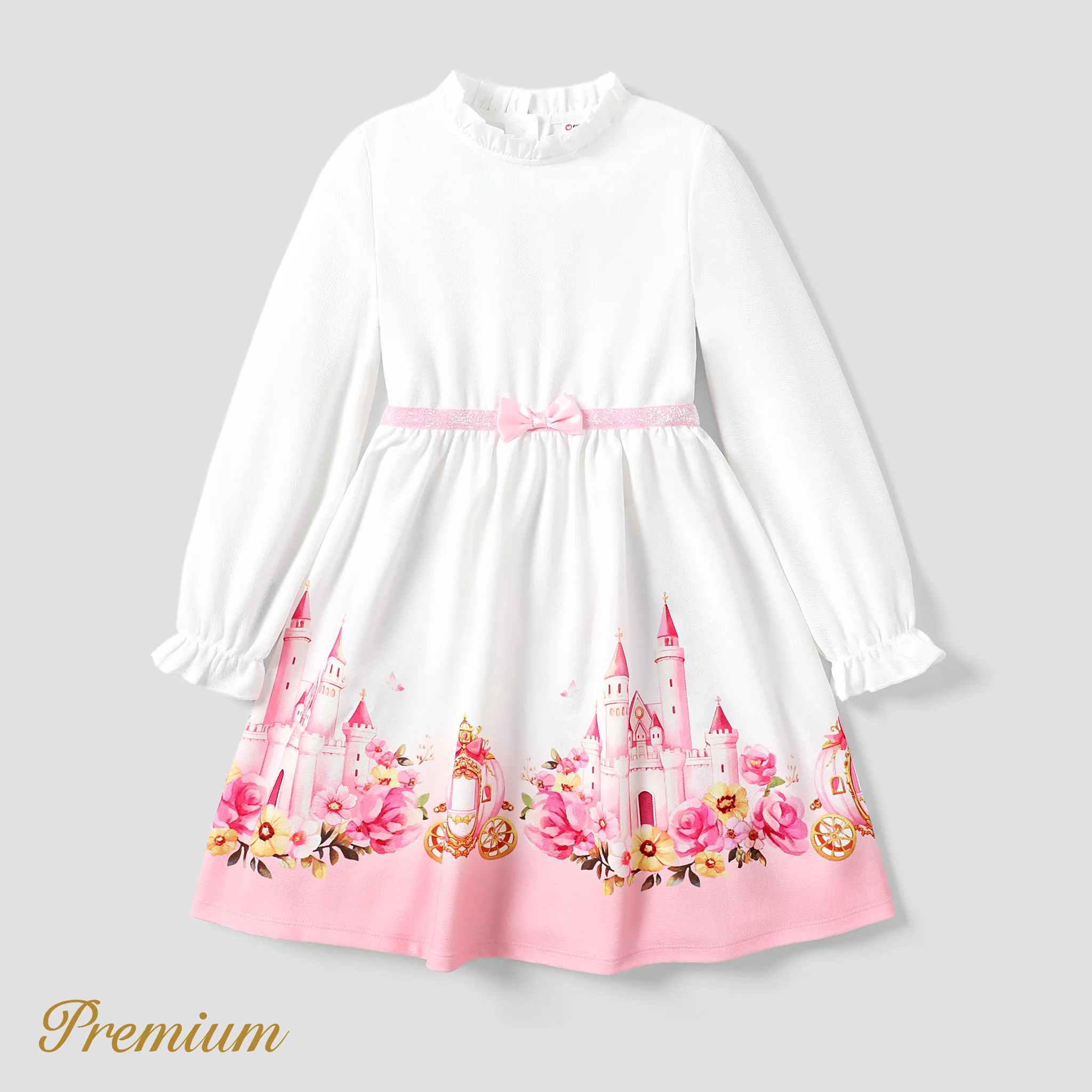 Kid Girl Floral Ruffle Elegant Style Dress White big image 1