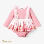 Baby Girl Elegant Flower Romper/Dress with Ruffle Edge Pink