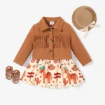 Animal Pattern Cowboy Tassel Suit Dress, 2pcs, Long Sleeve, for Baby Girl Brown image 2