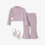 2pcs Toddler Girl's Solid Color Stand Collar Tshirt and Flares Set Light Pink