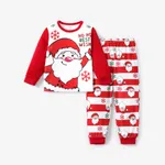 2pcs Baby/Toddler Girl/Boy Christmas Childlike Santa Claus Print Striped Pajamas Toddler Red