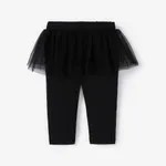 Baby Girl Solid color Mesh Fabric Stitching Leggings Black