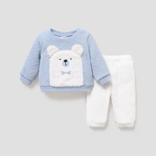 Baby Boy/Girl 2pcs Bear Embroidery Sweatshirt and Pants Set