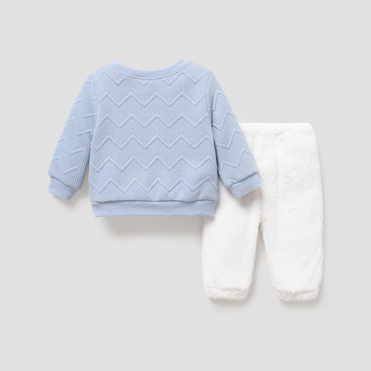 Baby Boy/Girl 2pcs Bear Embroidery Sweatshirt and Pants Set Sky blue big image 1