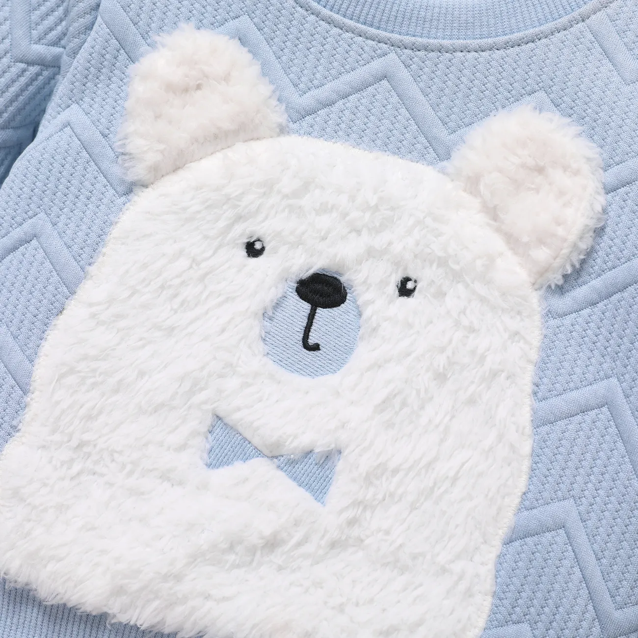 Baby Boy/Girl 2pcs Bear Embroidery Sweatshirt and Pants Set Sky blue big image 1