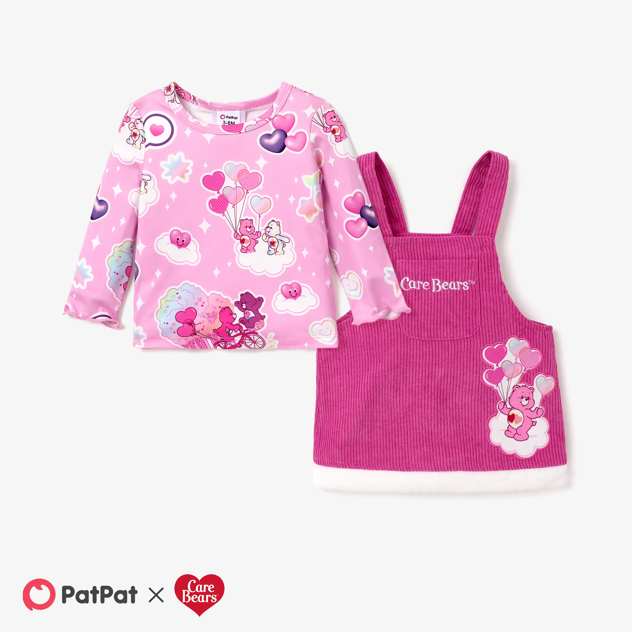Care Bears Baby/Toddler Girl Sweet Heart-patterned Tops and Corduroy Suspender Skirts Roseo image 2