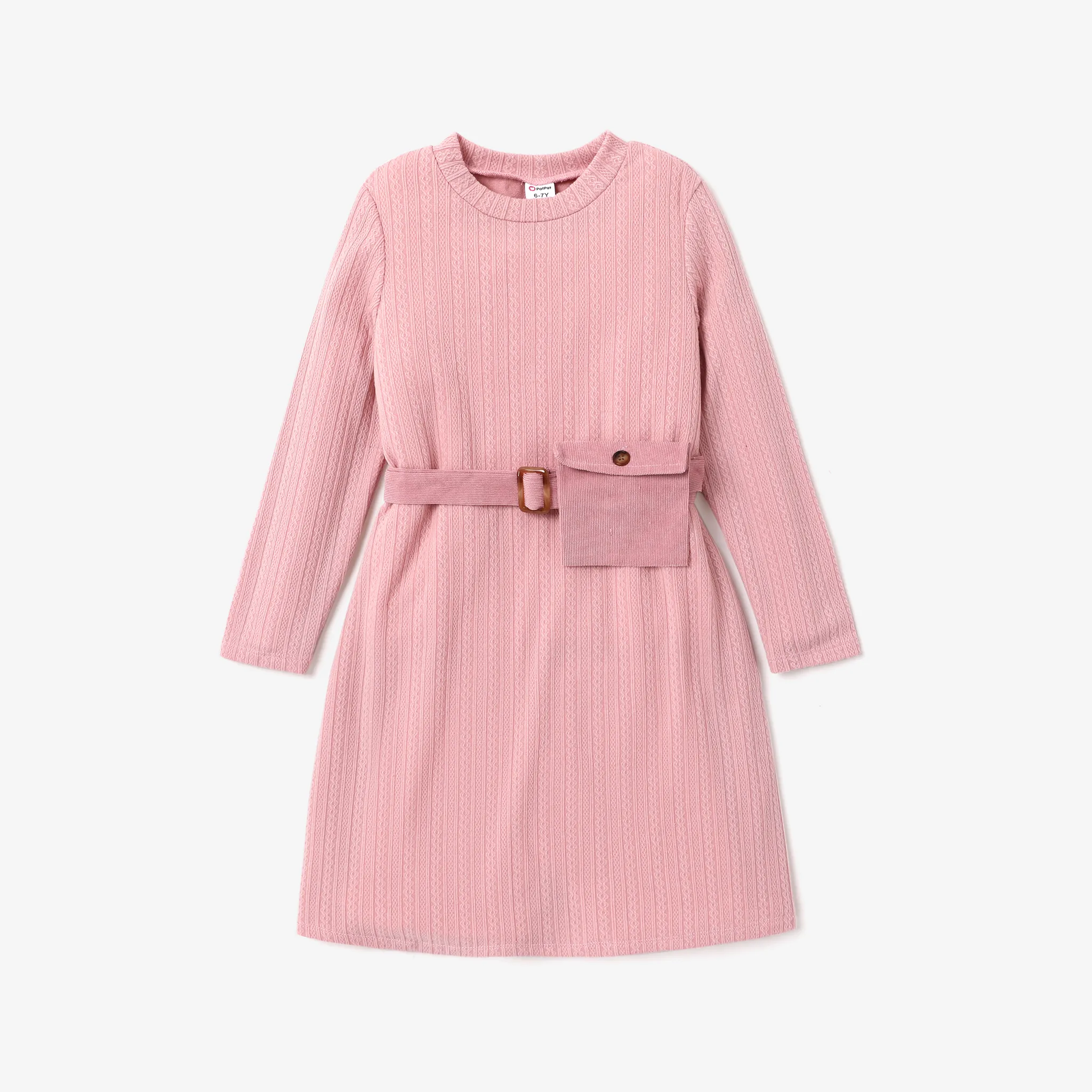 2pcs Kid Girl's Basic Solid Color Dress Set with Belt and Bag Machine Washable