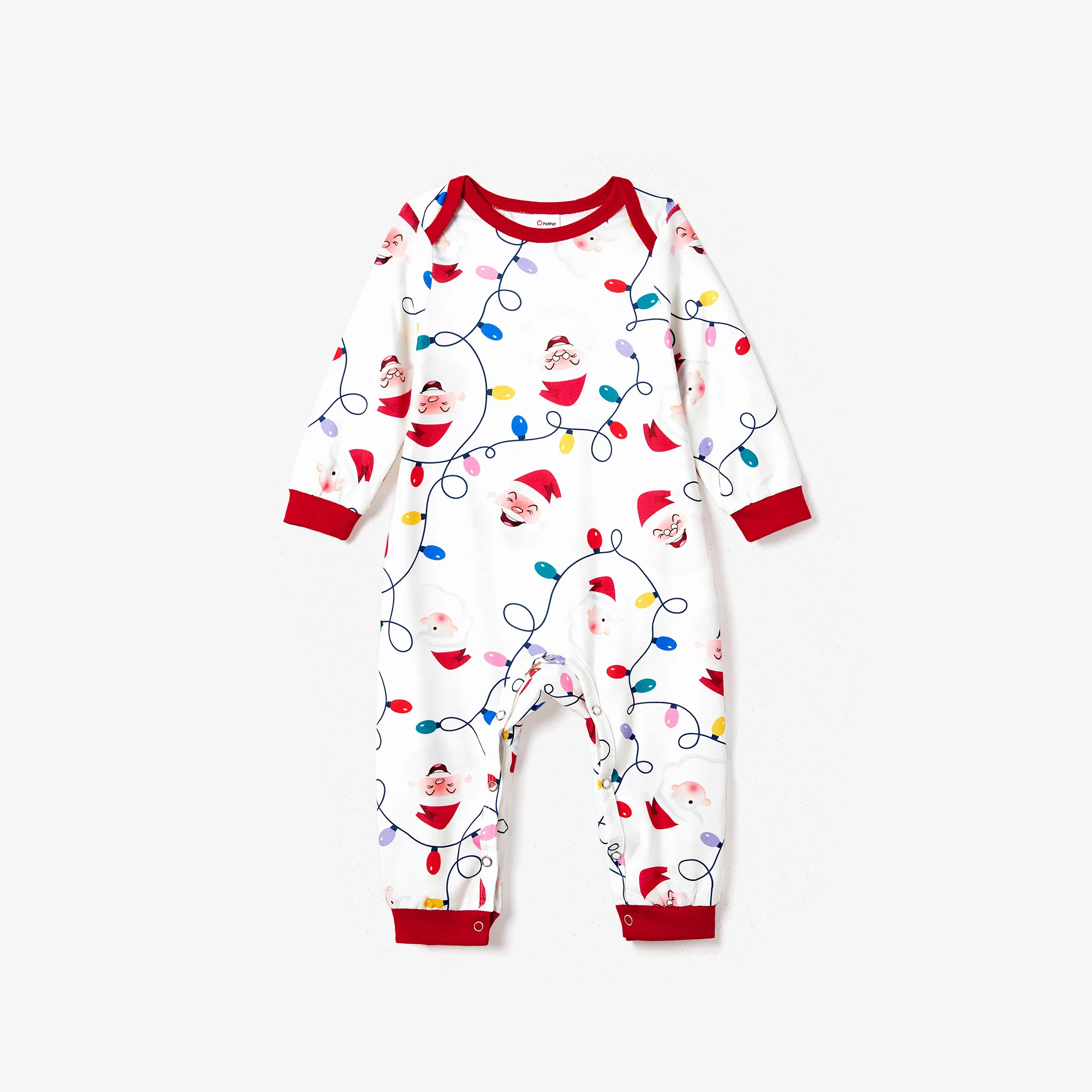Christmas Family Matching Color-block Happy Santa Print Long-sleeve Pajamas Sets(Flame resistant) Red big image 1