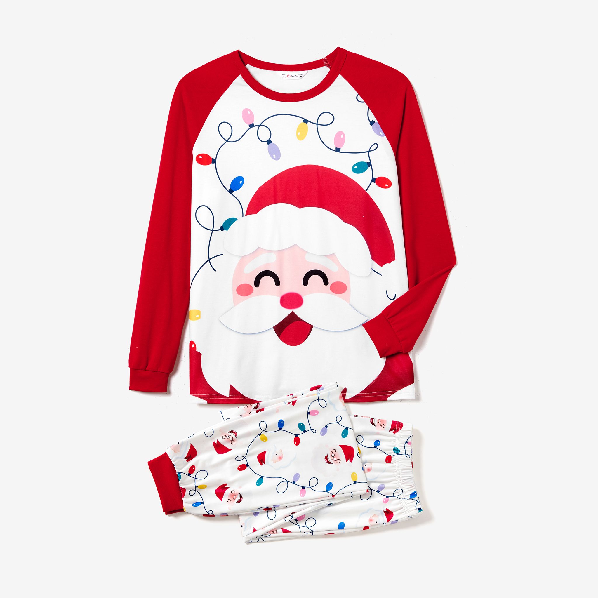 Christmas Family Matching Color-block Happy Santa Print Long-sleeve Pajamas Sets(Flame Resistant)