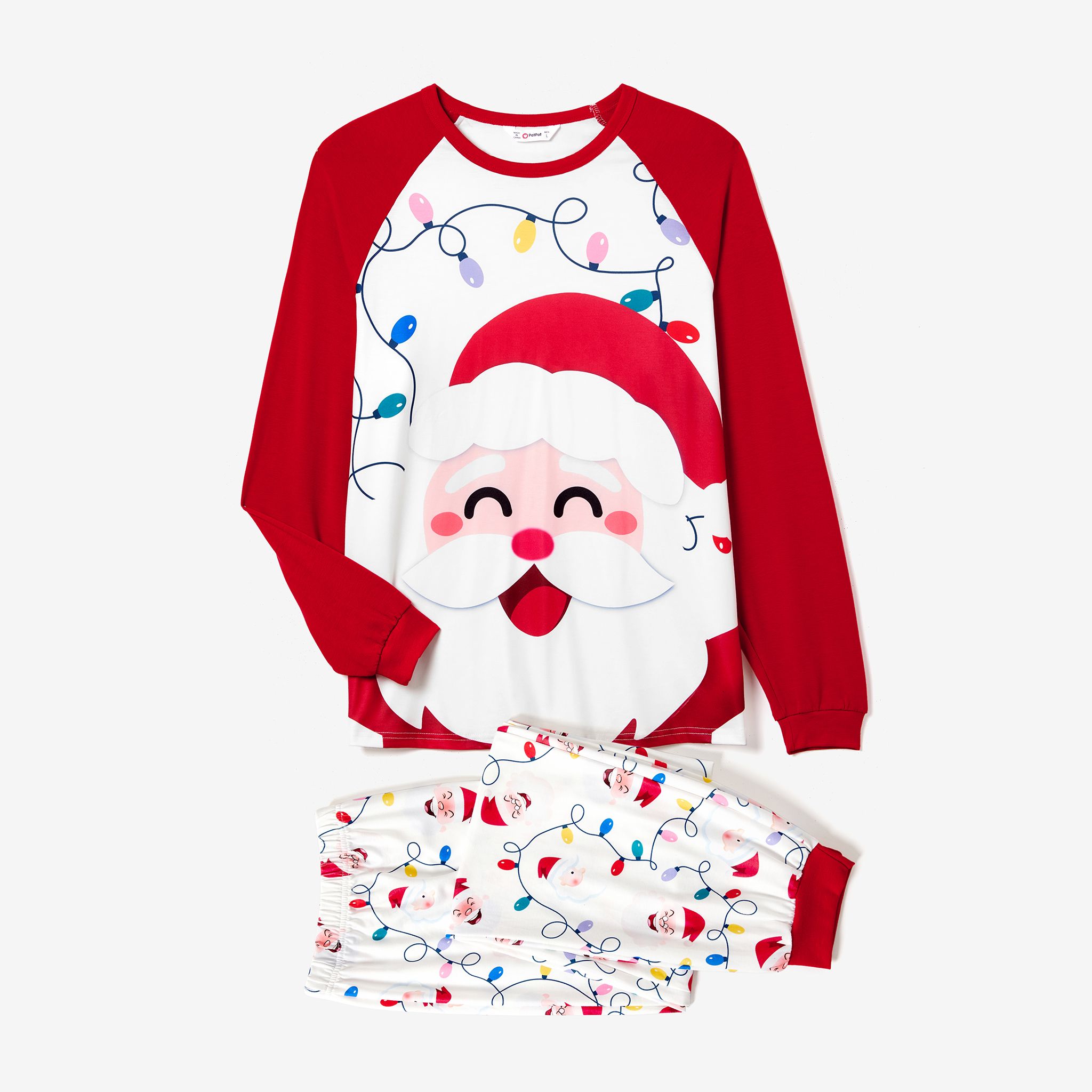 Christmas Family Matching Color-block Happy Santa Print Long-sleeve Pajamas Sets(Flame Resistant)
