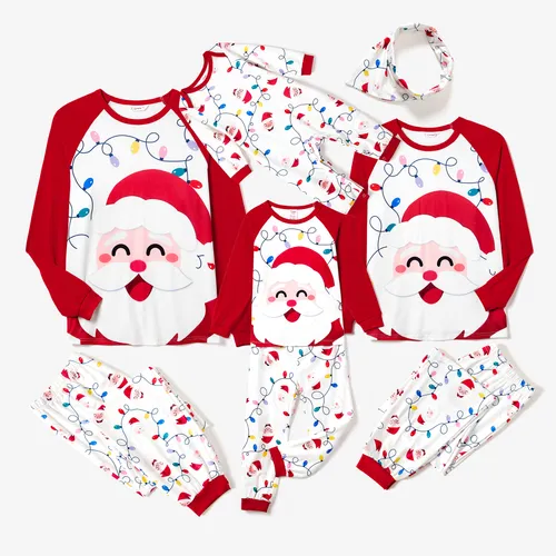 Christmas Family Matching Color-block Happy Santa Print Long-sleeve Pajamas Sets(Flame resistant)