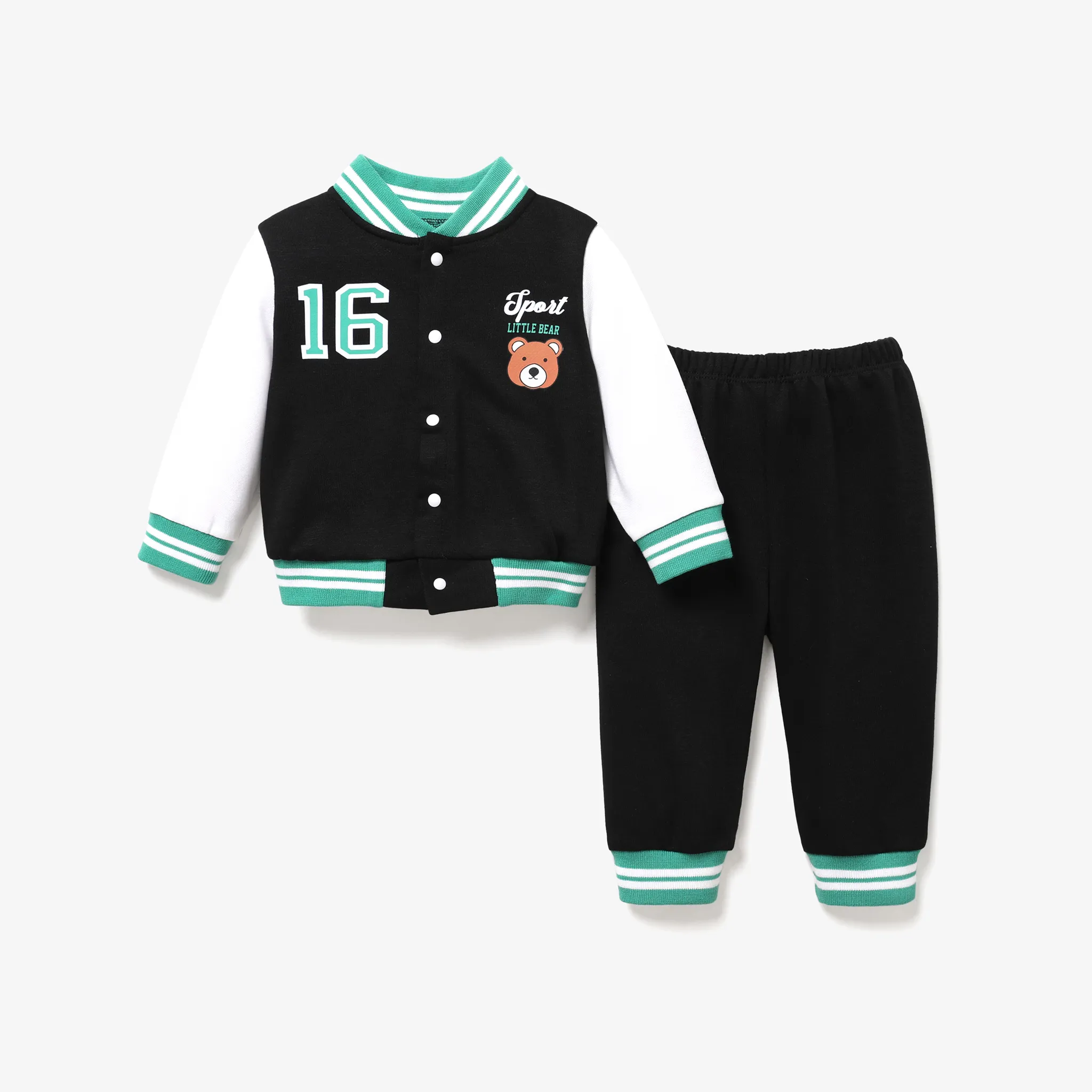 2pcs Baby Boy Casual Number Fabric Stitching Long Sleeve Set Black/White big image 1
