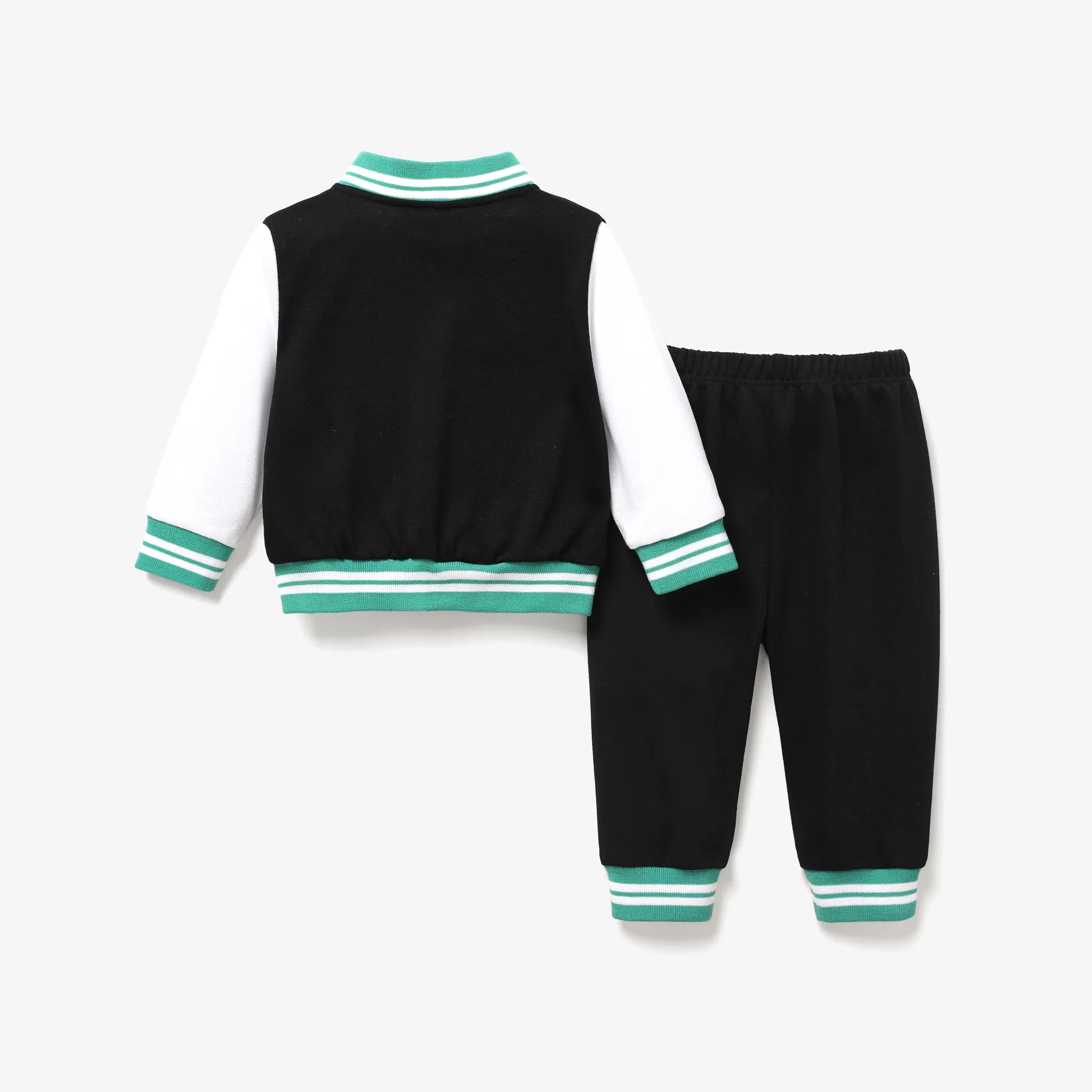 2pcs Baby Boy Casual Number Fabric Stitching Long Sleeve Set Black/White image 2
