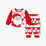 2pcs Baby/Toddler Girl/Boy Christmas Childlike Santa Claus Print Striped Pajamas Baby Red