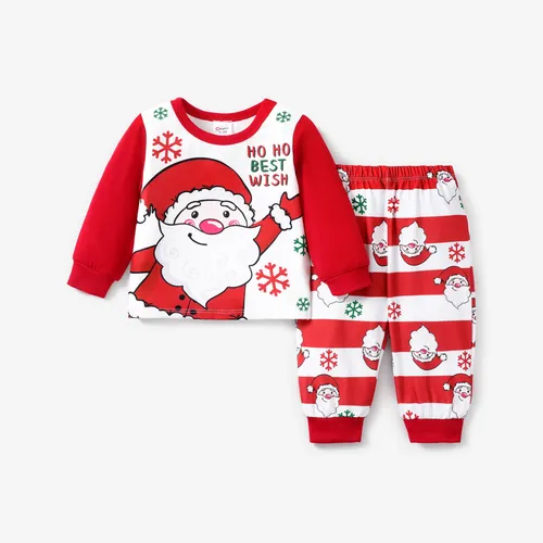 2pcs Baby/Toddler Girl/Boy Christmas Childlike Santa Claus Print Striped Pajamas