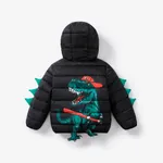 طفل صغير صبي ديناصور طباعة الحيوان مقنعين متوسطة سميكة معطف القطن مع لطيف 3D ديناصور قدم تصميم أسود image 6