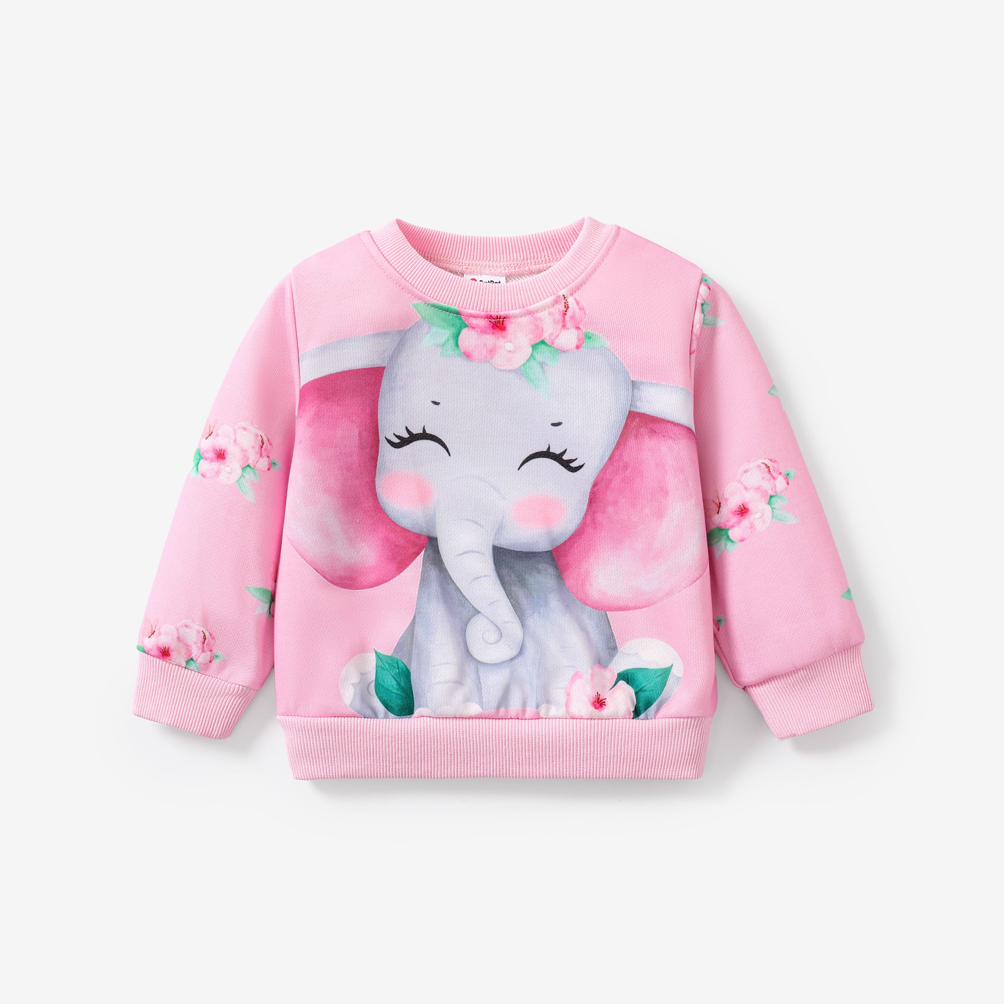 Baby Girls Childlike Elephant Animal Floral Pattern Sweatshirt