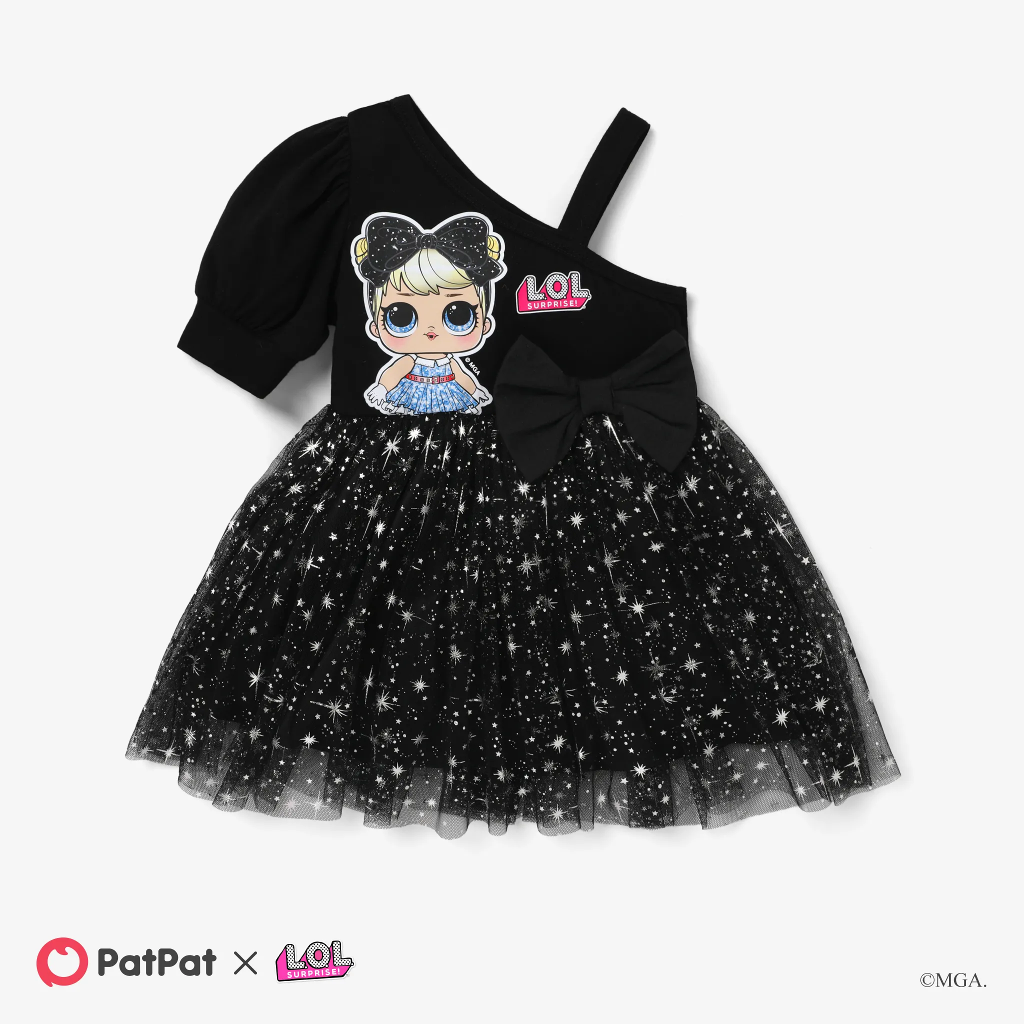 L.O.L. SURPRISE! Toddler Girl Graphic Print Off-shoulder Sparkle Dress Black big image 1