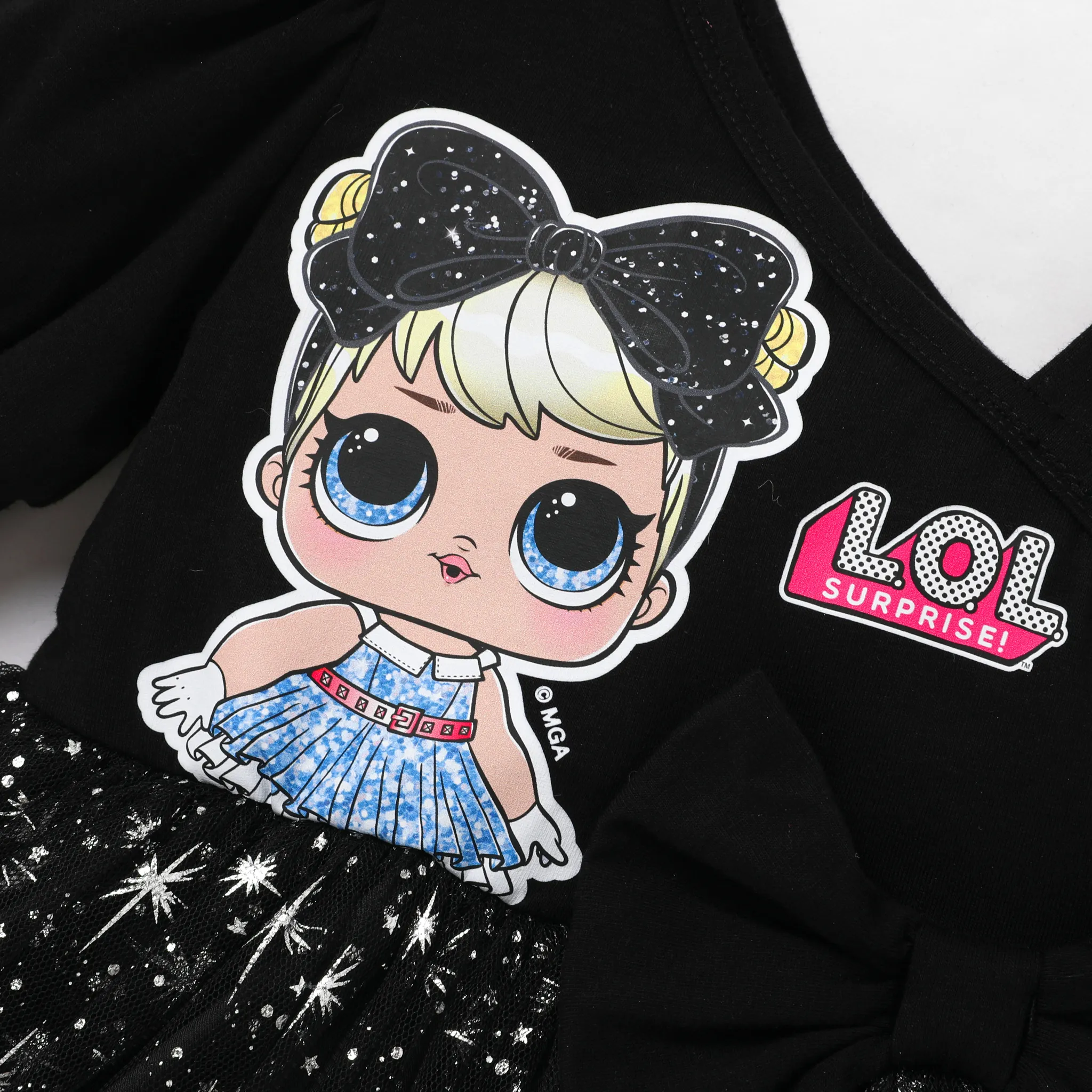 L.O.L. SURPRISE! Toddler Girl Graphic Print Off-shoulder Sparkle Dress Black image 3