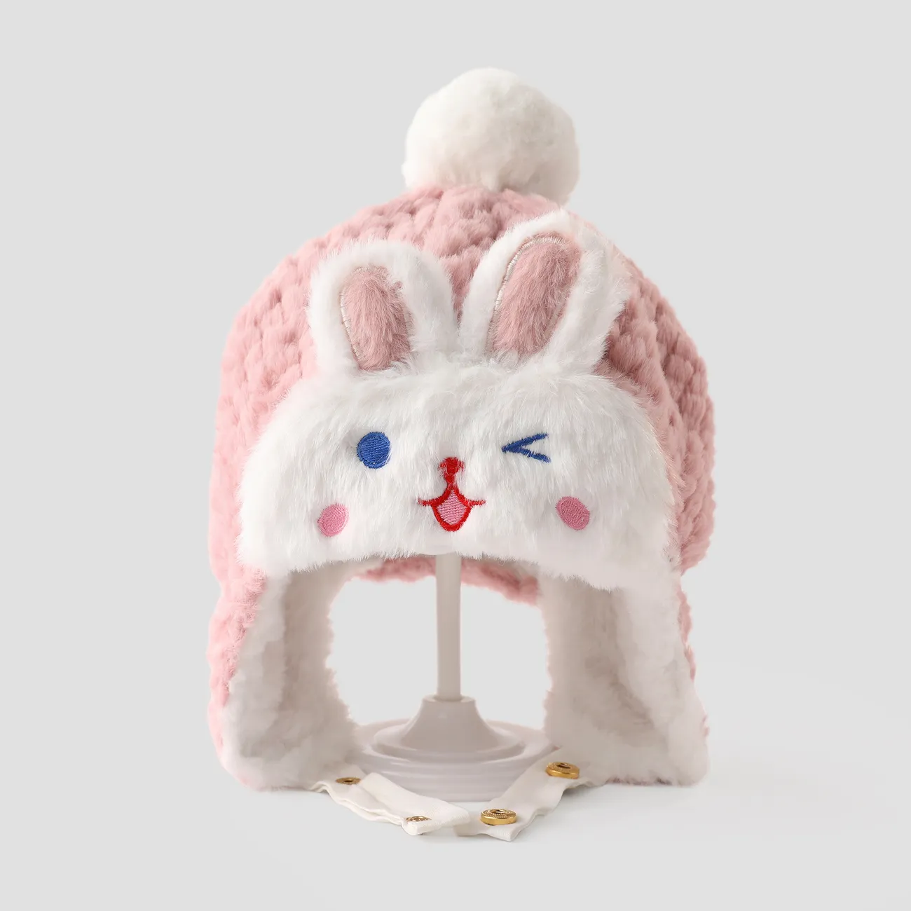 Toddler Sweet and lovely ear -protective plush rabbit hat Pink big image 1