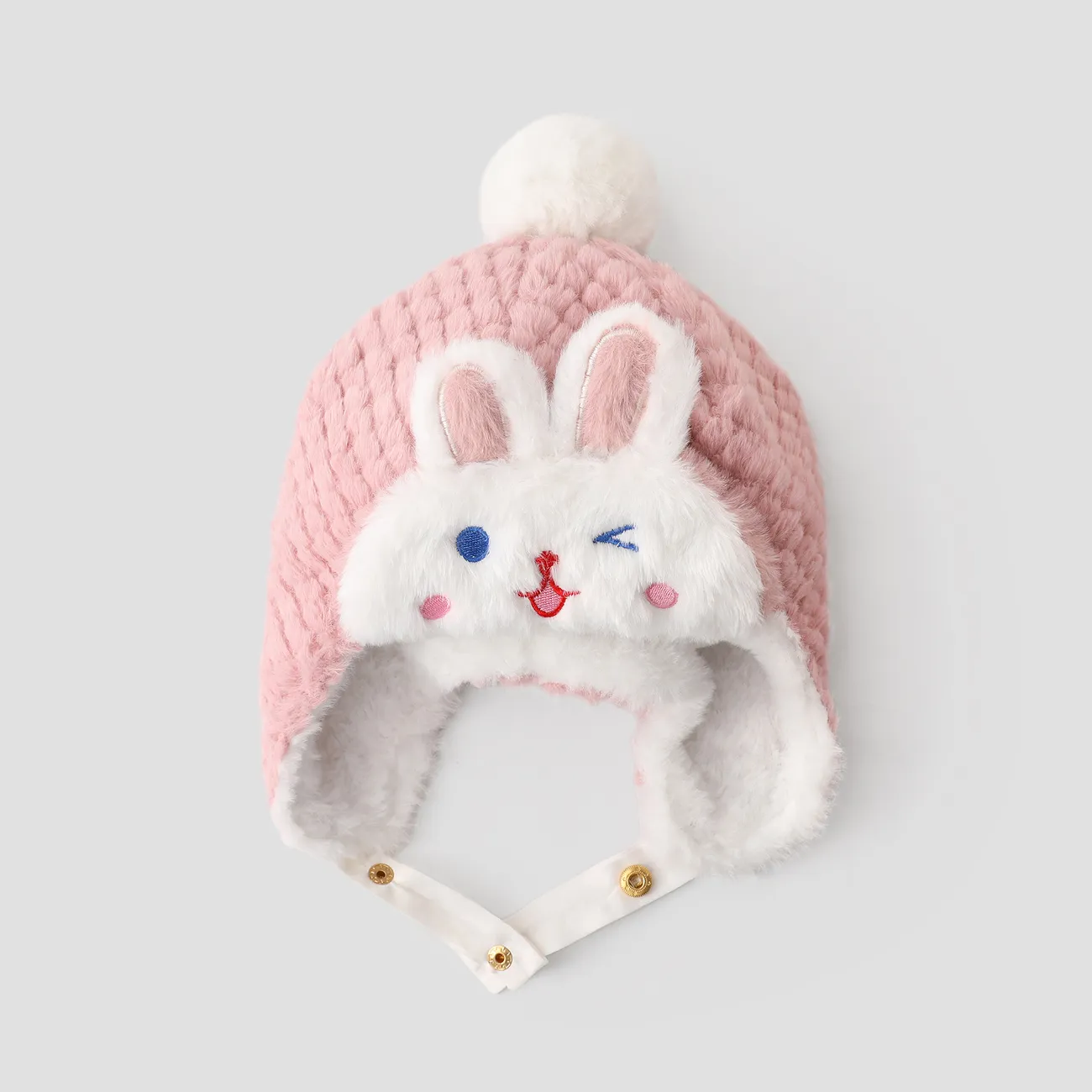 Toddler Sweet and lovely ear -protective plush rabbit hat Pink big image 1