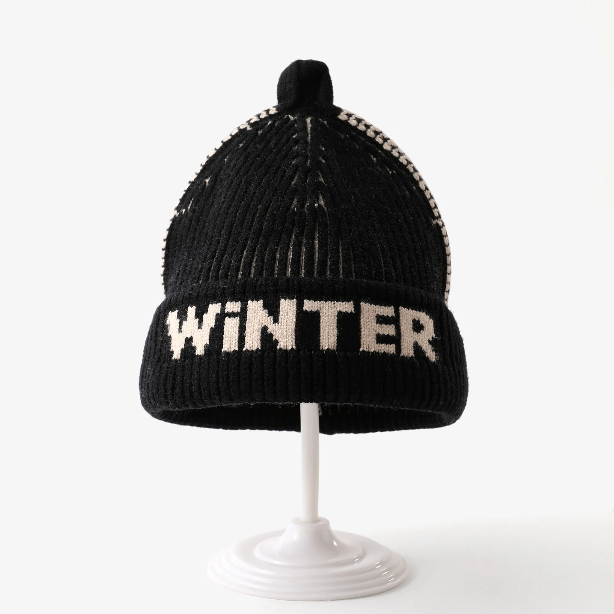 Baby/toddler Fashionable and Versatile letter knitted hat Black big image 1