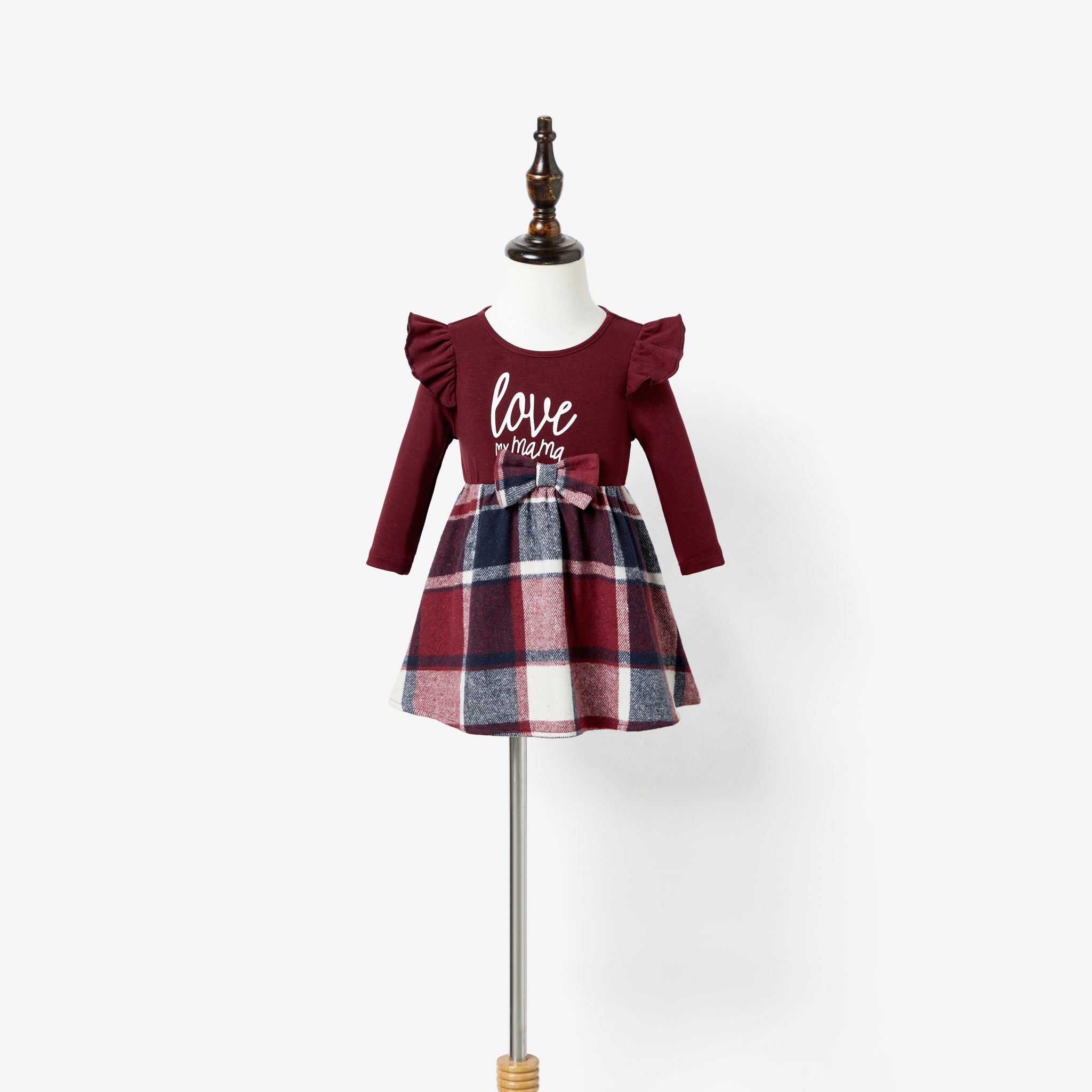 Family Matching Casual Long Sleeve Plaid Design Shirts And Knit Splicing Belted Dresses Sets