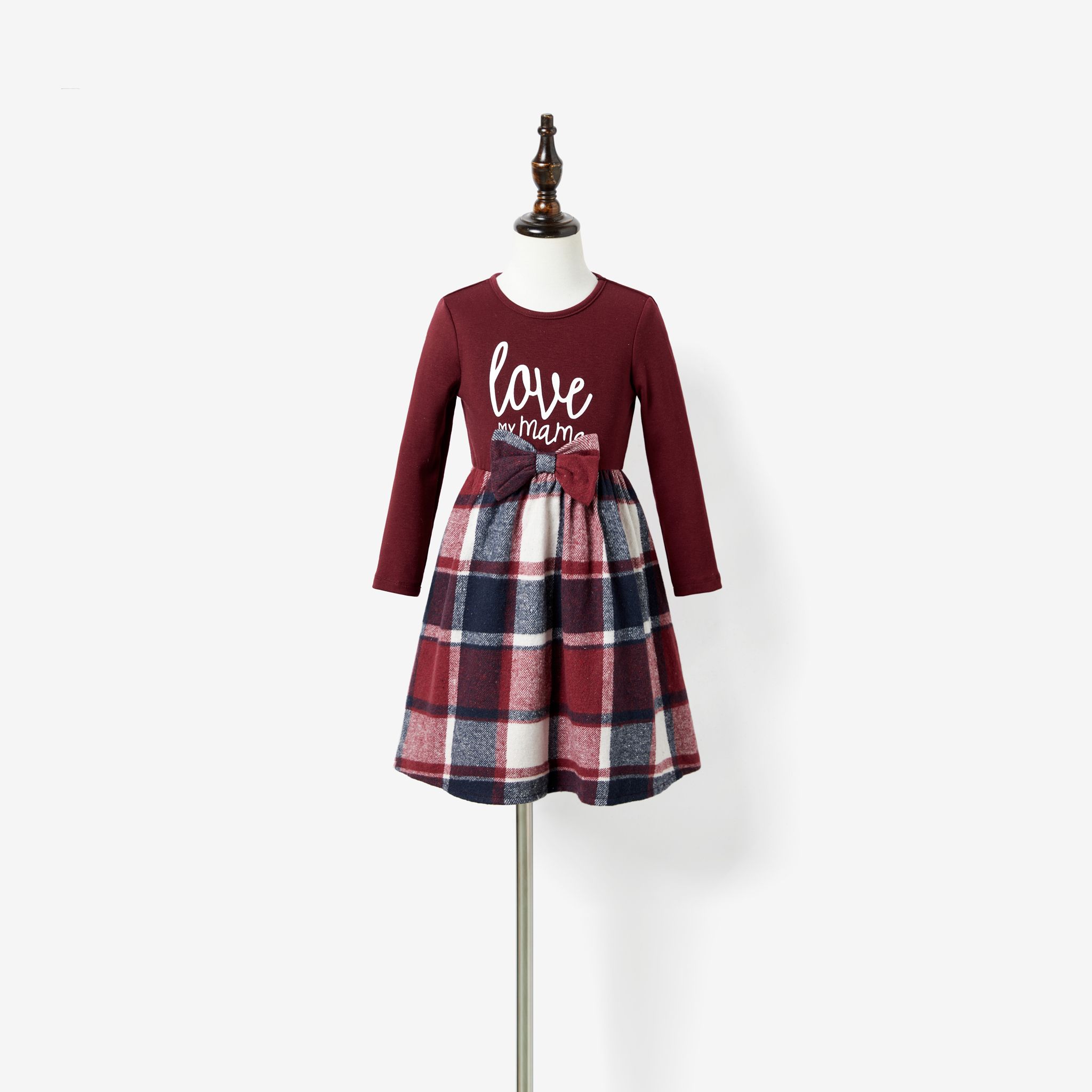 Family Matching Casual Long Sleeve Plaid Design Shirts And Knit Splicing Belted Dresses Sets