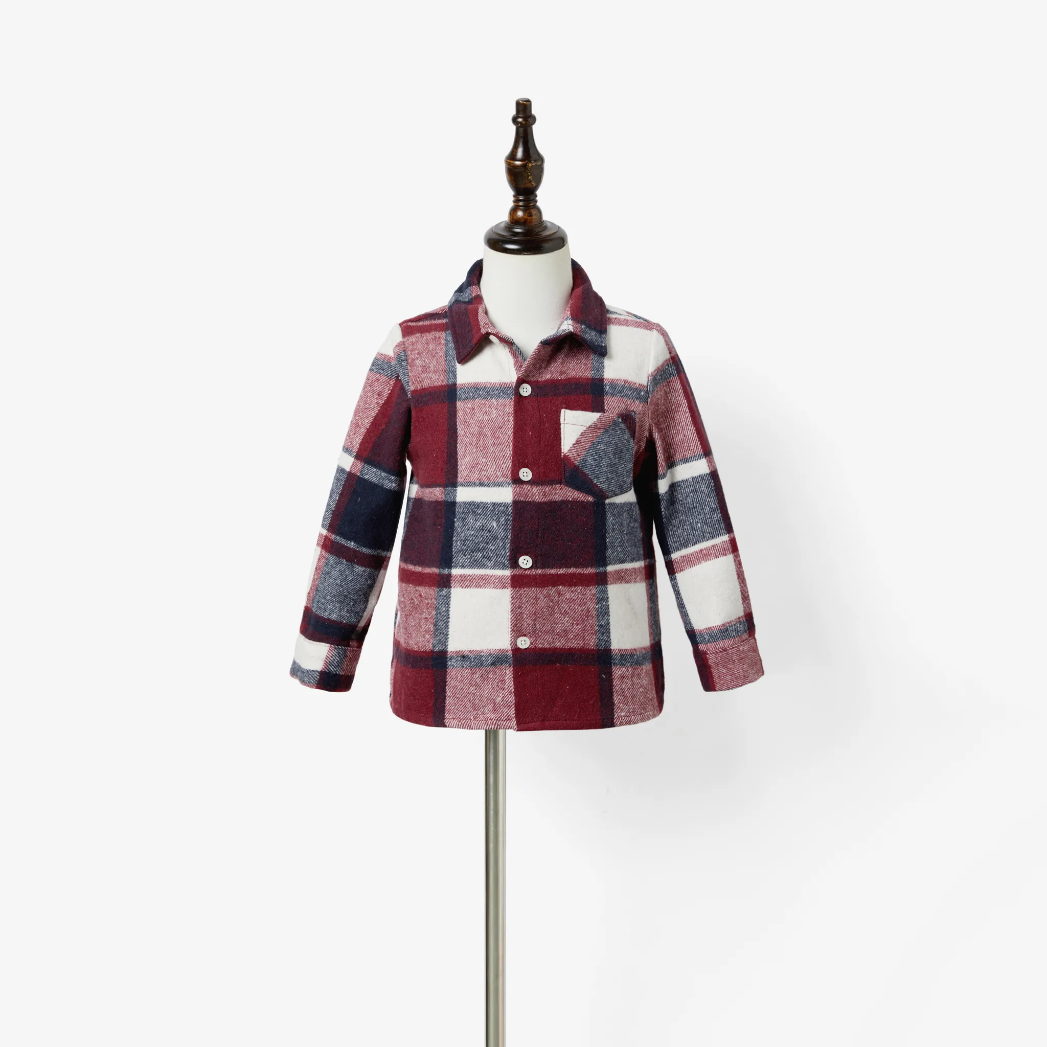 Family Matching Casual Long Sleeve Plaid Design Shirts and Knit Splicing Belted Dresses Sets WineRed image 6