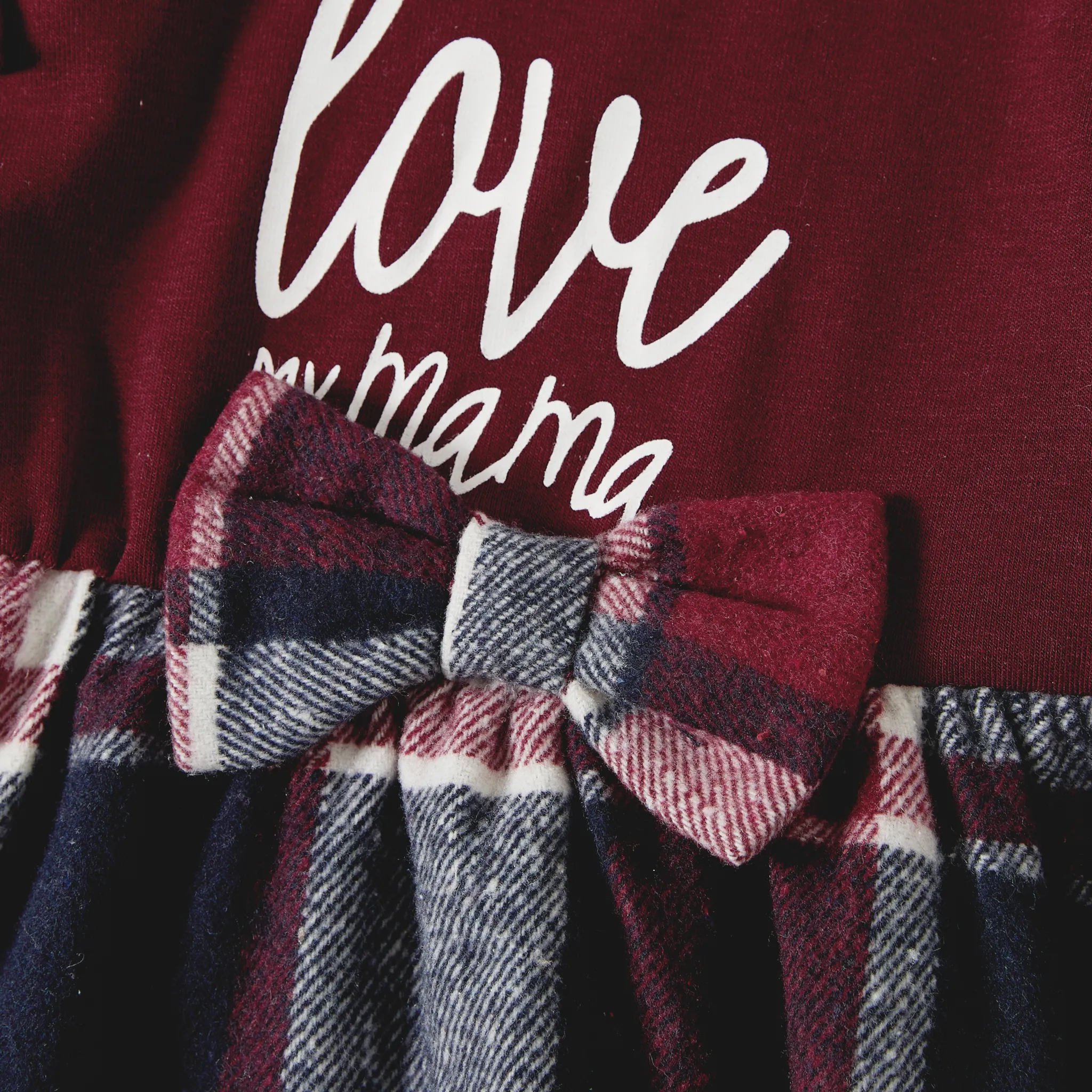 Family Matching Casual Long Sleeve Plaid Design Shirts and Knit Splicing Belted Dresses Sets WineRed image 3