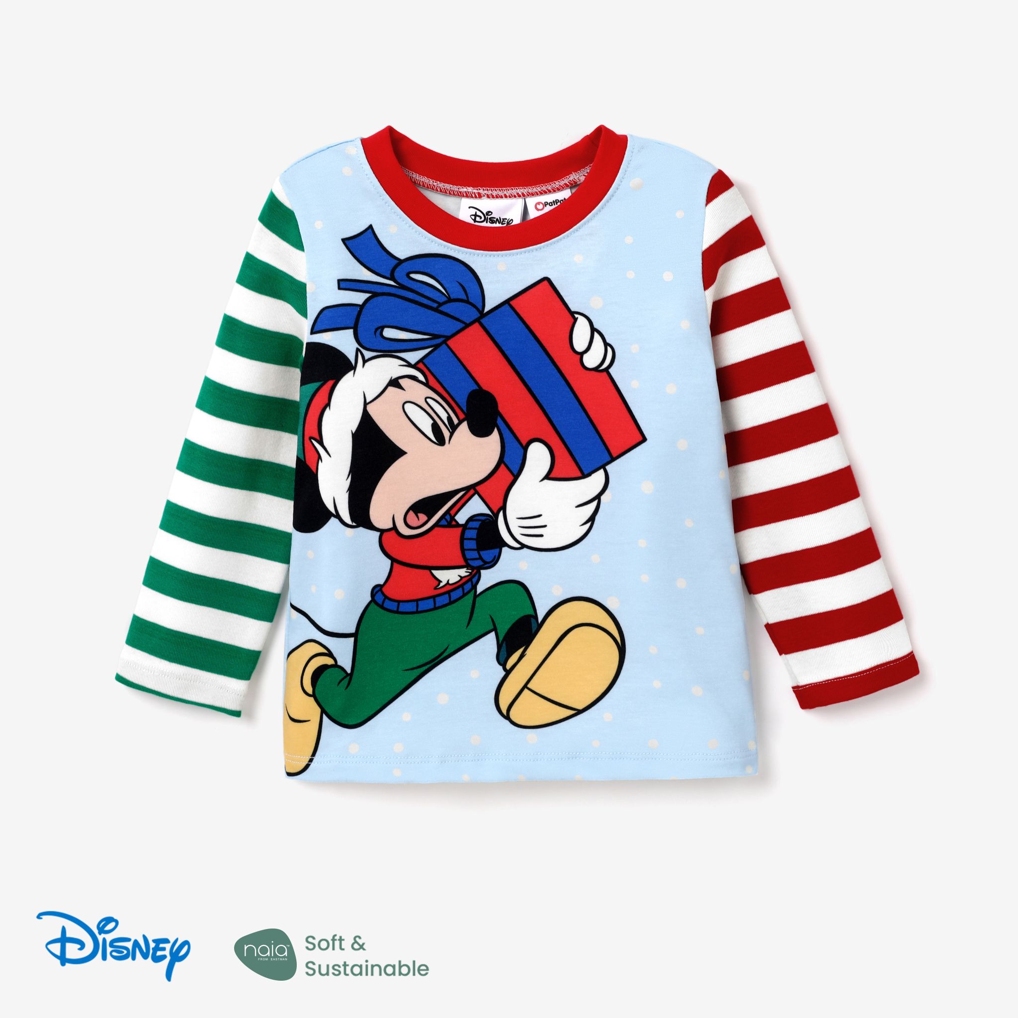 Disney Mickey And Friends Christmas Toddler Girl/Boy Character And Stripes Naiaâ¢ Print Long-sleeve Tee