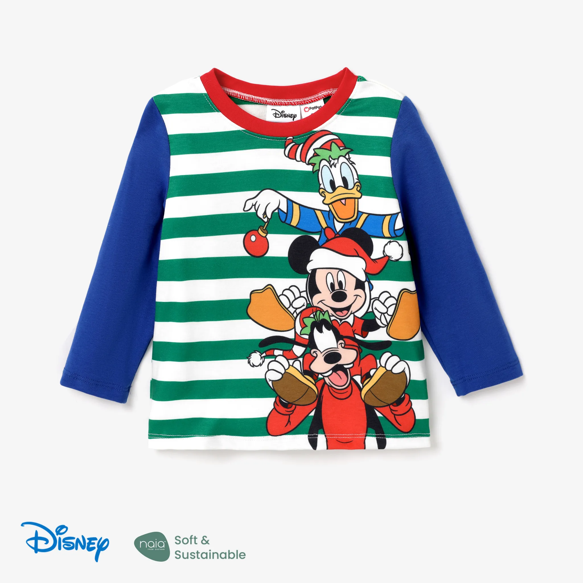 Disney Mickey And Friends Christmas Toddler Girl/Boy Character And Stripes Naiaâ¢ Print Long-sleeve Tee