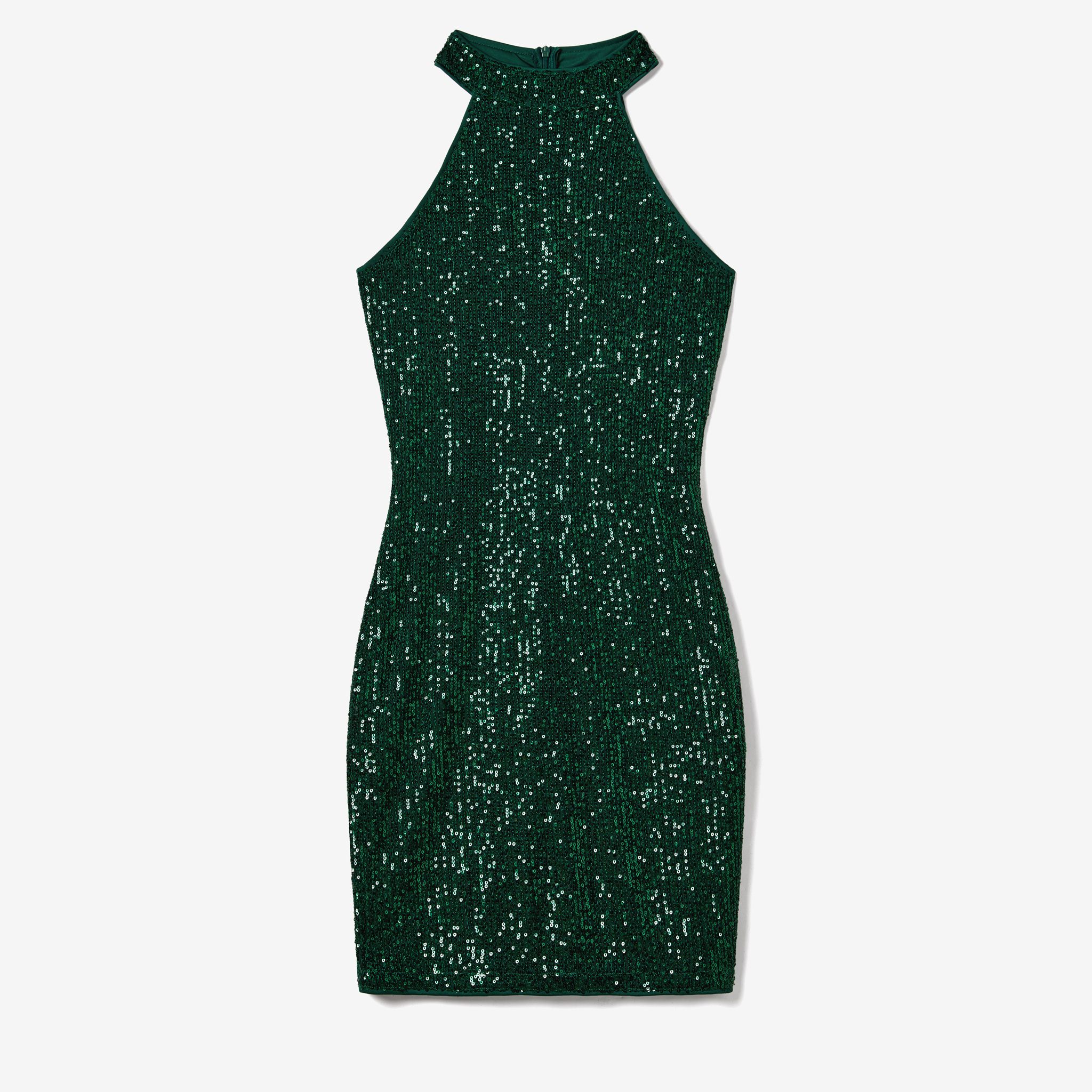 

Mommy and Me Elegant Green Glittery Sequins Zipper Design Sleeveless Halter Dresses