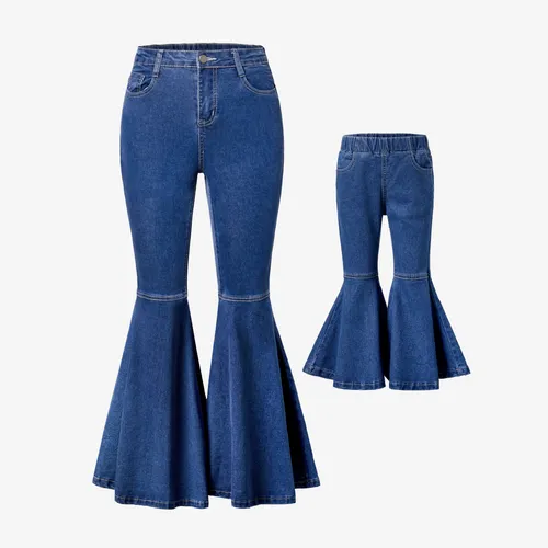 Mommy and Me Blue Cotton Flared Jeans/Denim Pants