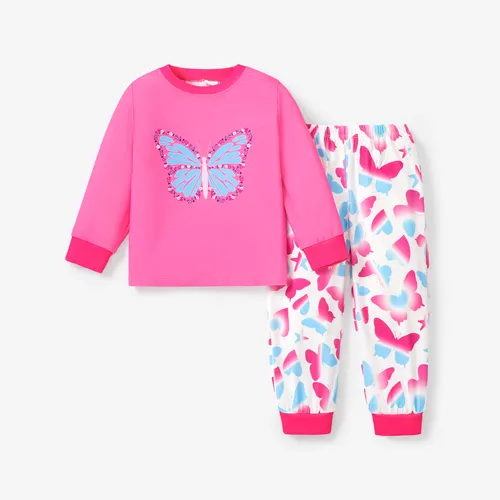 2pcs Toddler/Kid Girl Sweet Butterfly Pattern Pajamas