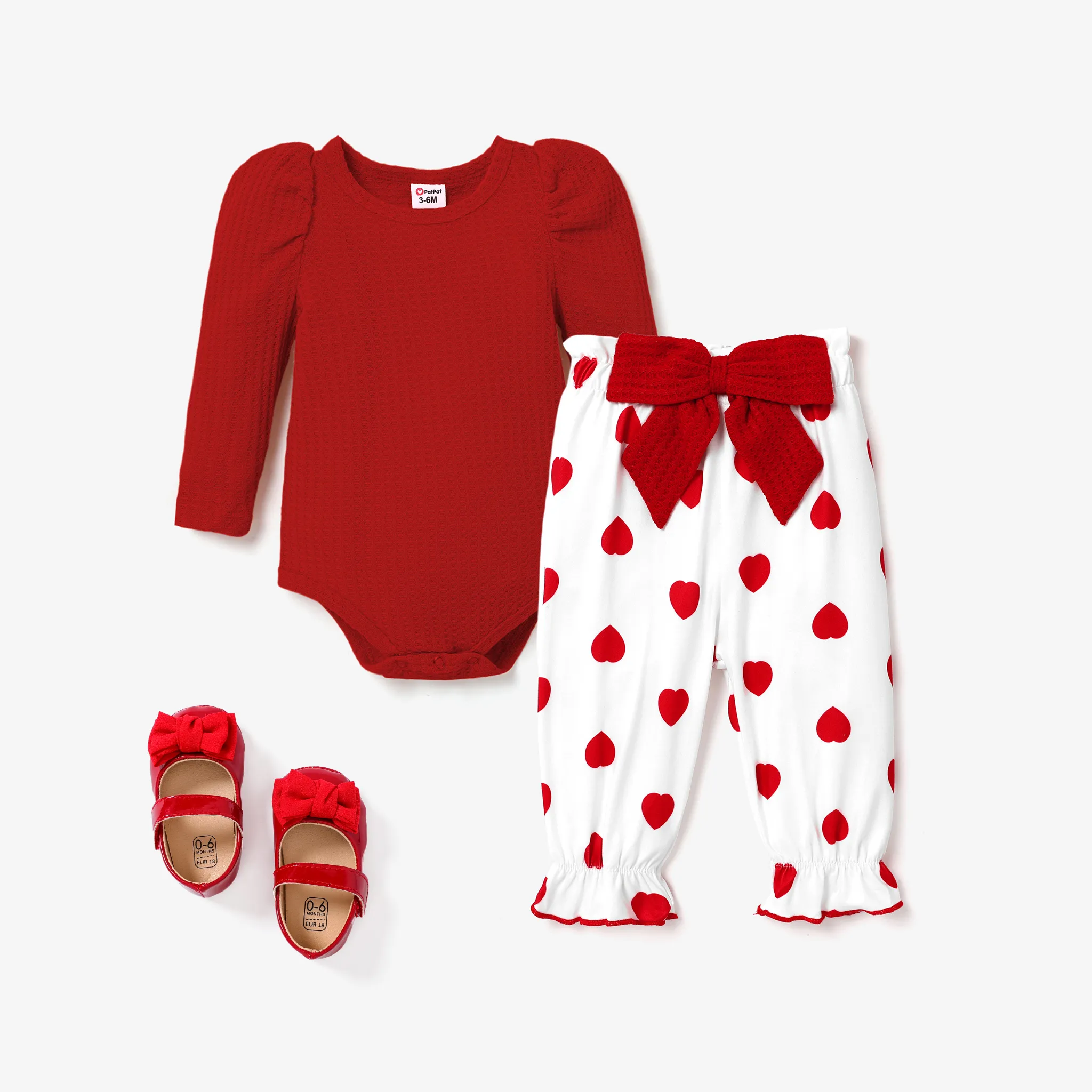 2pcs Baby Girls Sweet Heart Puff Sleeve Romper and Pants Set