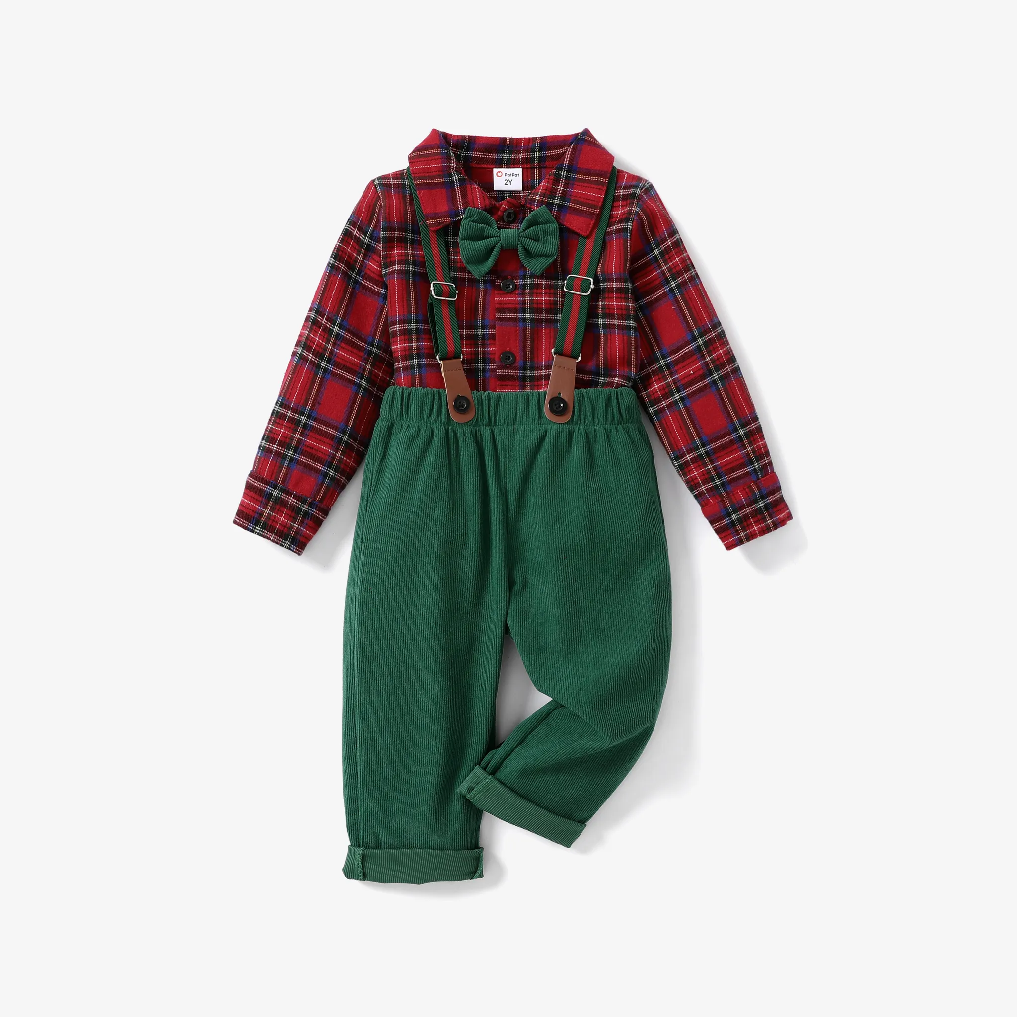Noël 3pcs Toddler Boy Avant-garde Grille/Houndstooth Boy Costume Avec Bouton/bouton Secret