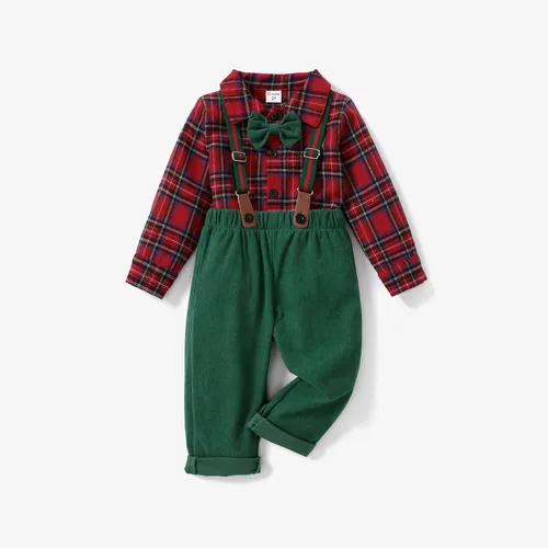 Christmas 3pcs Toddler Boy Avant-garde Grid/Houndstooth Boy Suit with Button/Secret Button