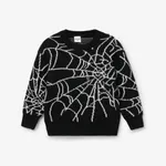 Criança / menino menino Geometric Spider Web Design Padrão Suéter Oversized Preto
